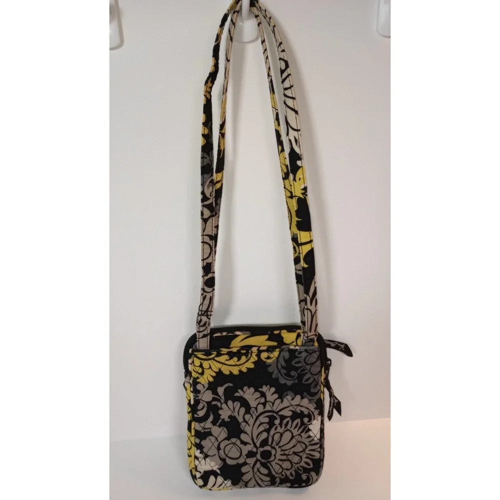 Vera Bradley Mini Hipster Crossbody Bag Baroque Quilted Cotton Yellow Black